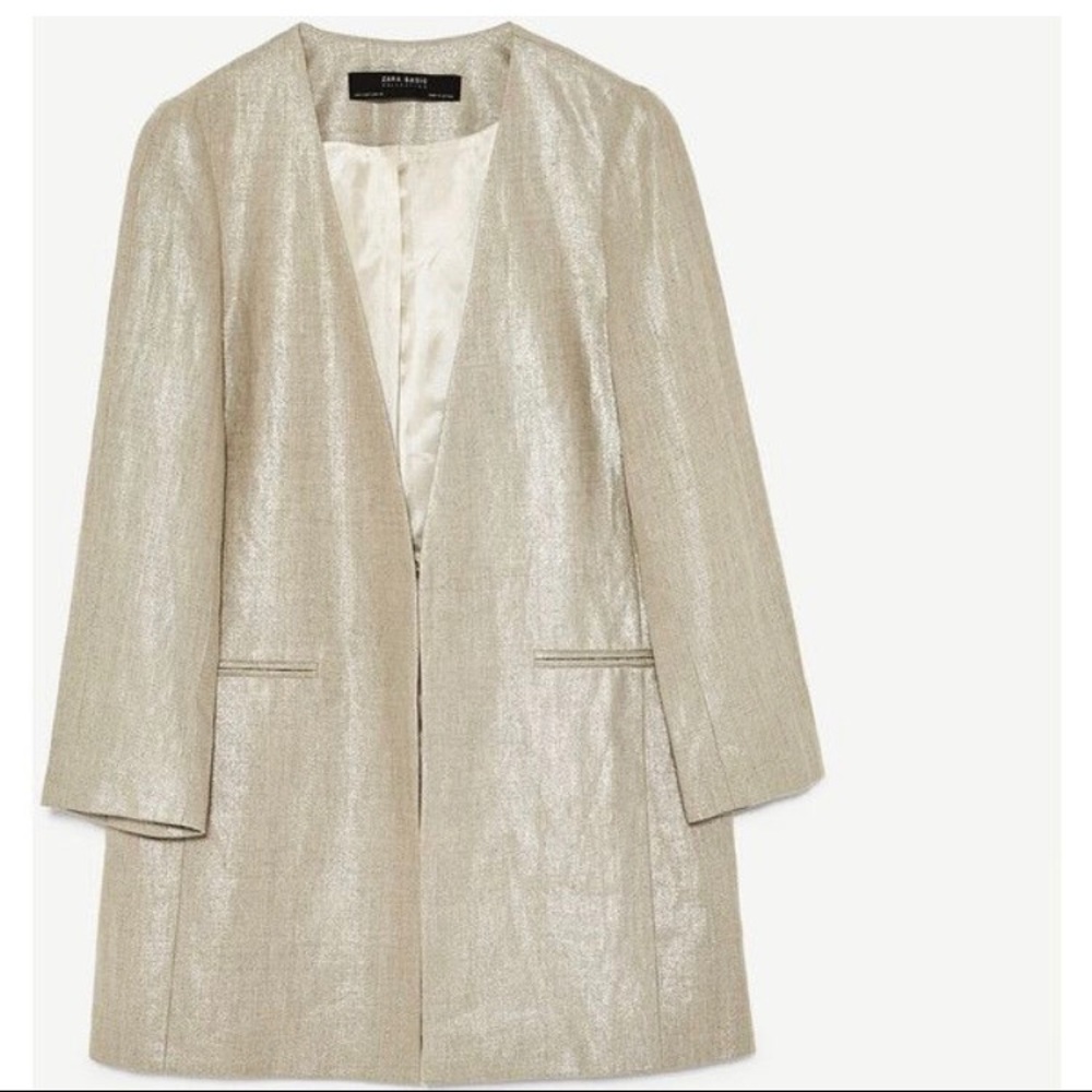 Zara Linen Beige Shiny Frock Blazer